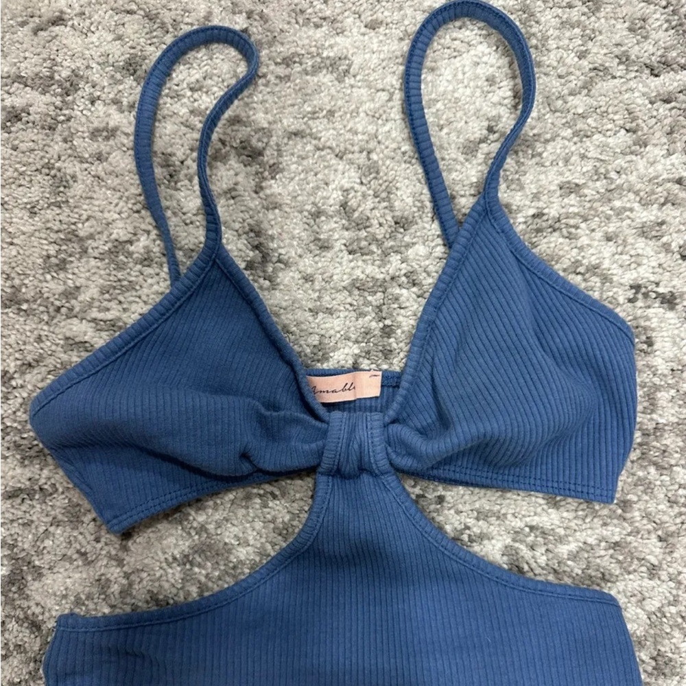 Blue Ribbed Halter Top